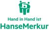 Green lettering HanseMerkur is hand in hand with an icon consisting of three people in a circle.